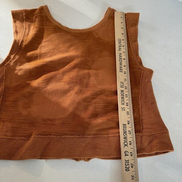 Anthropologie Daily Practice Cropped Sleeveless Top Sz XS Rust Brown Fleece Boho - Picture 8 of 9